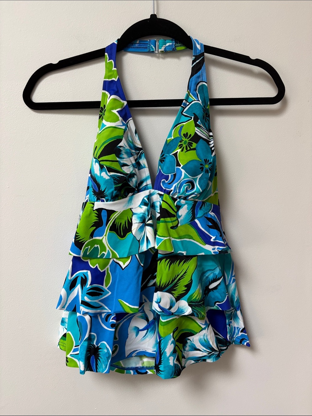 Caribbean Joe UTOPIA Ruffle Layered Halter Tankini Top,Size 10,NWT